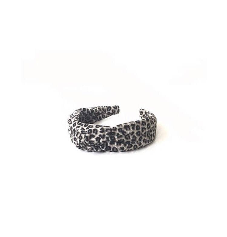 Grey & Black Cheetah Print Knotted Headband