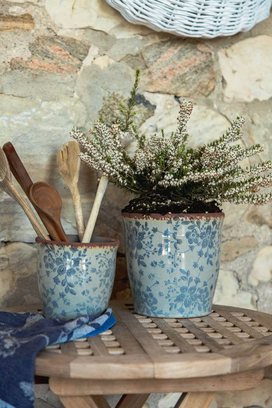 6.5 INCH POT WITH BLUE FLORAL PATTERN