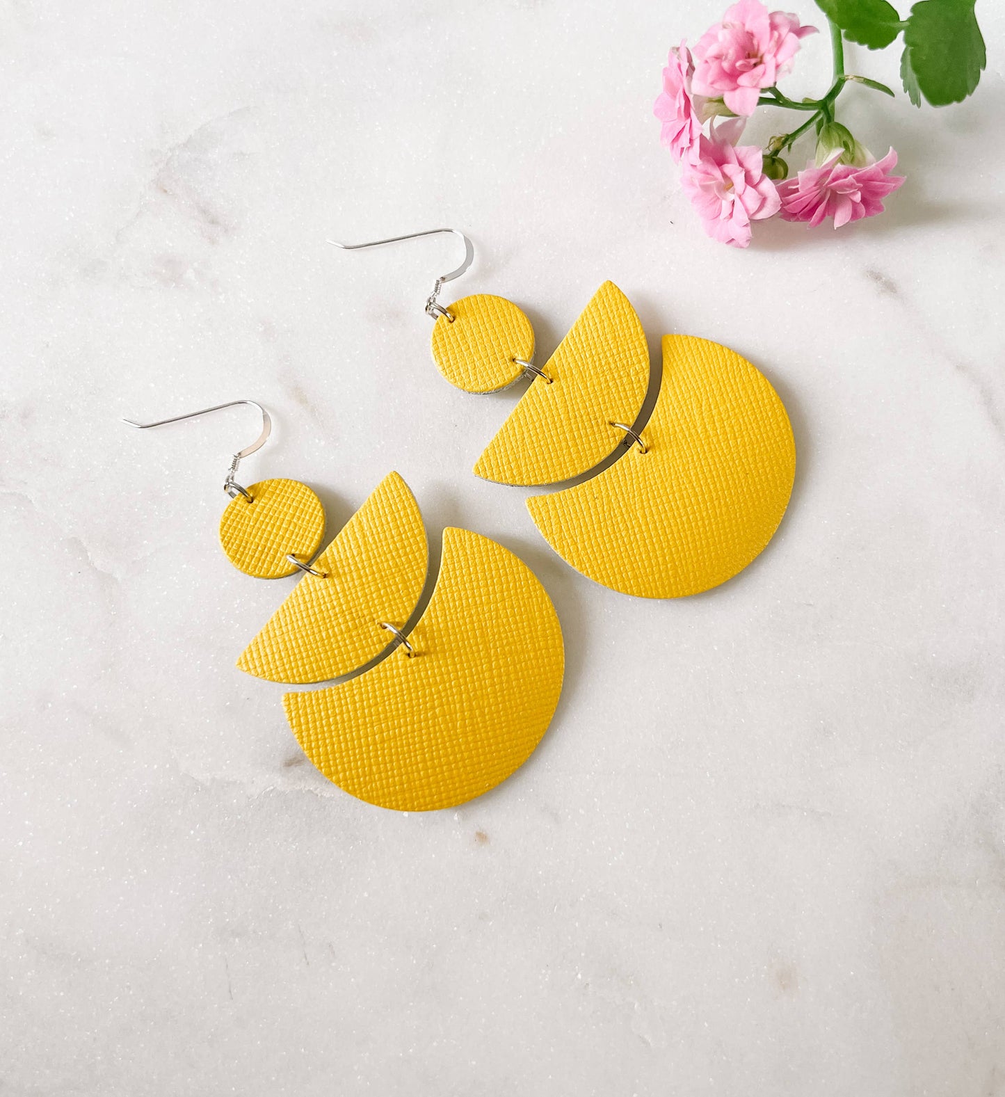 Lemon Yellow Saffiano Leather Statement Earrings