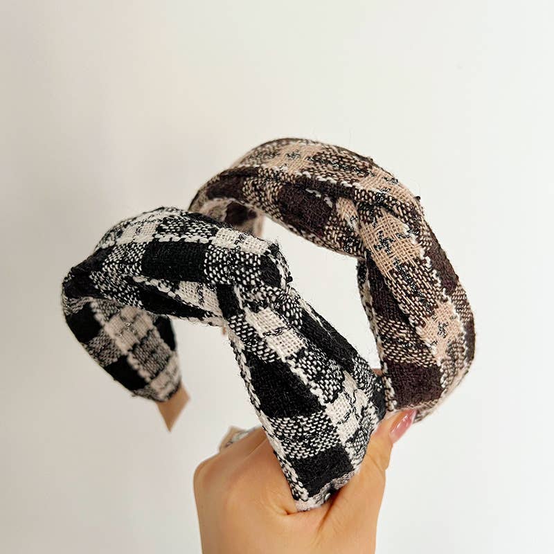 Fall Knit Plaid Twist Headband