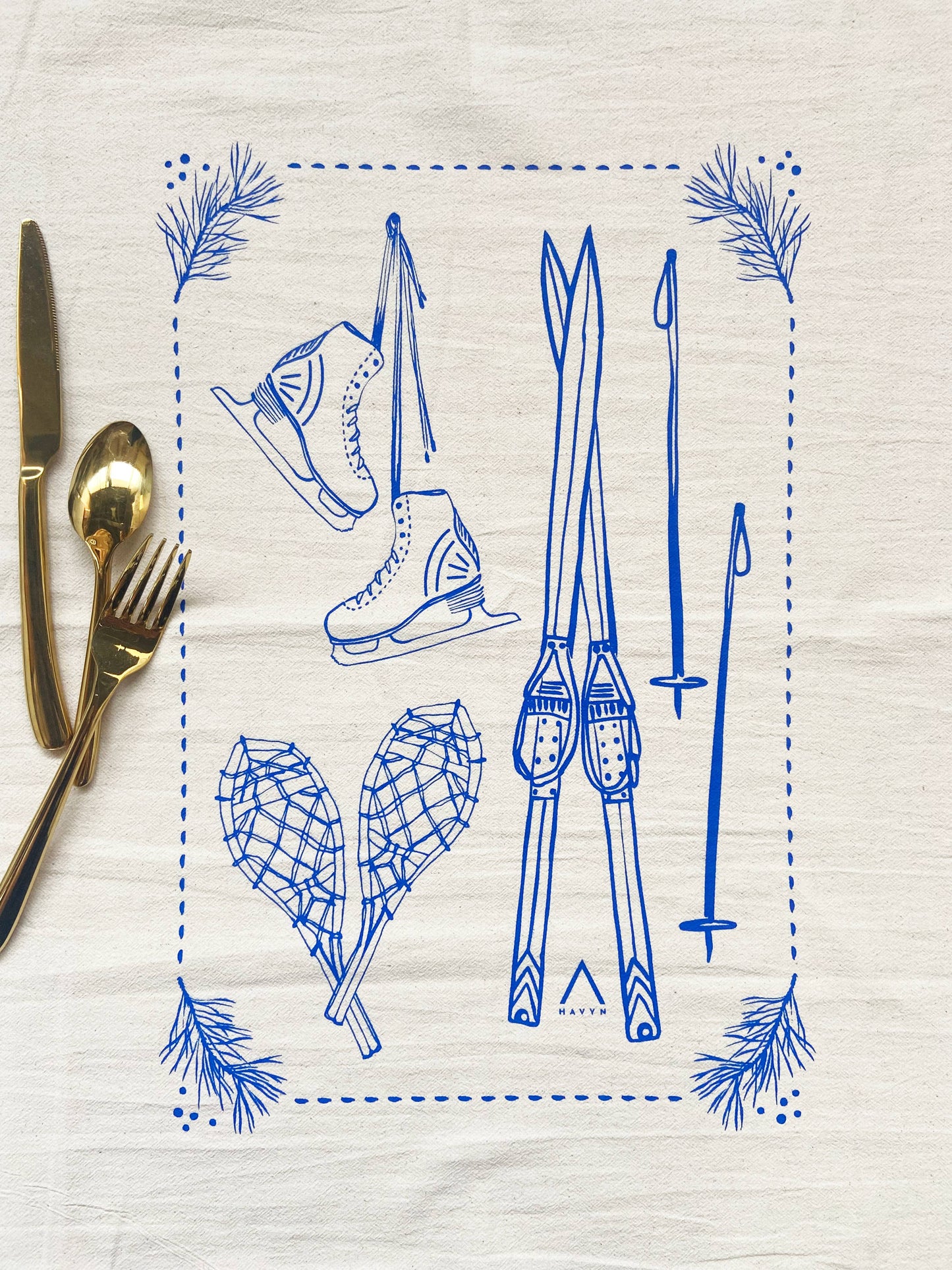 Snow Sports Winter Organic Tea Towel Blue - 27x27