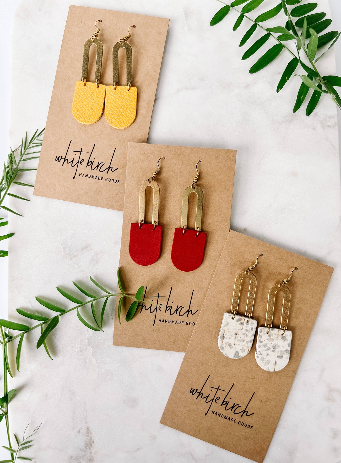 Red Leather & Brass Earrings