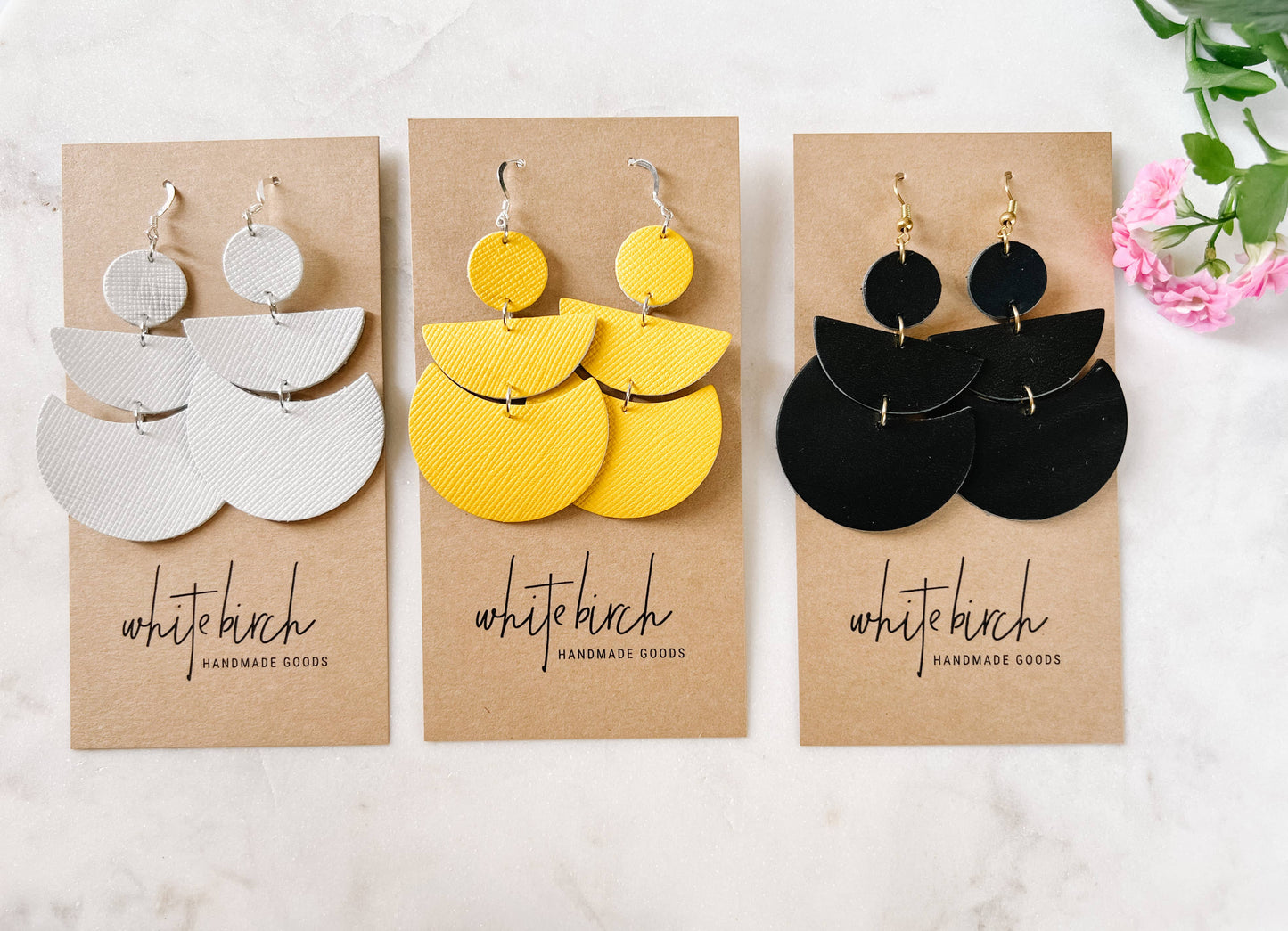 Lemon Yellow Saffiano Leather Statement Earrings