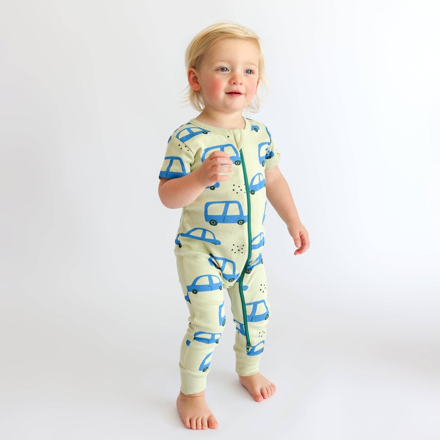 Organic Signature Print '2-Way' Zip Romper - Short Sleeve