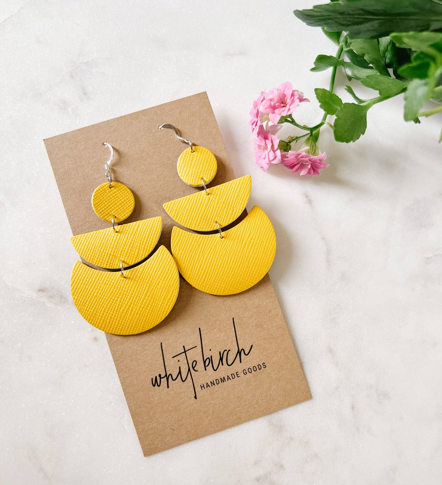 Lemon Yellow Saffiano Leather Statement Earrings
