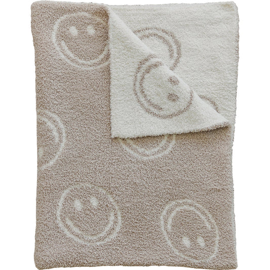 Smiley Taupe Plush Blanket