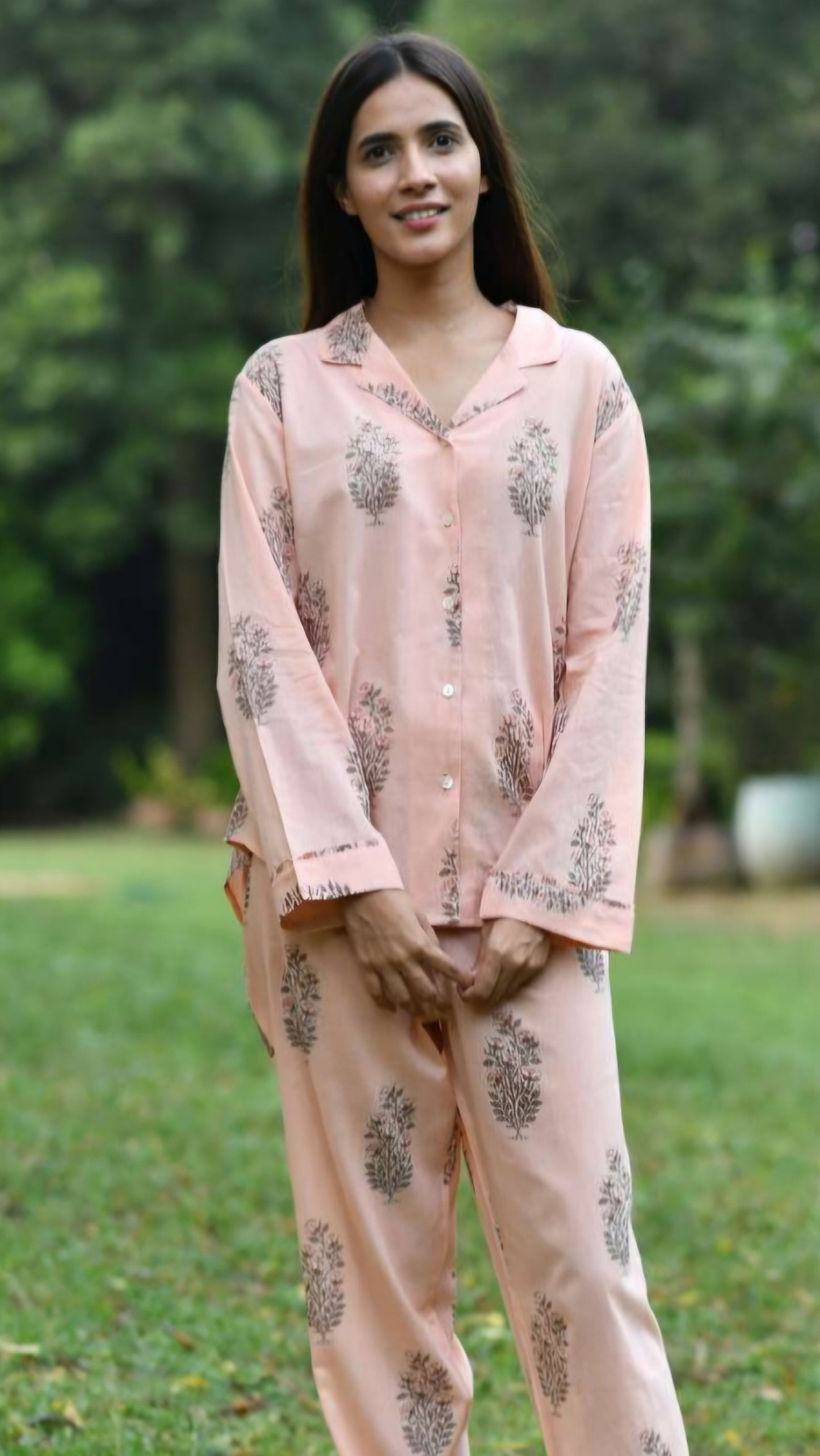 Printed Cotton Pajamas - Pink Paisley