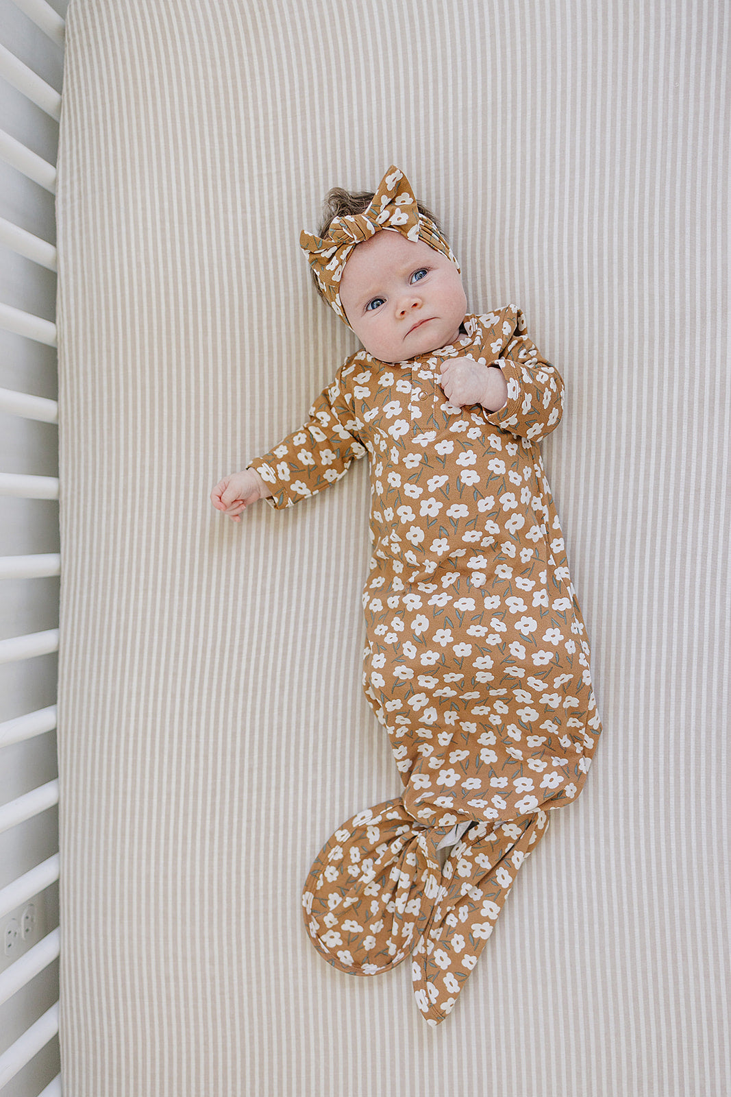 Mustard Floral Bamboo Baby Bow