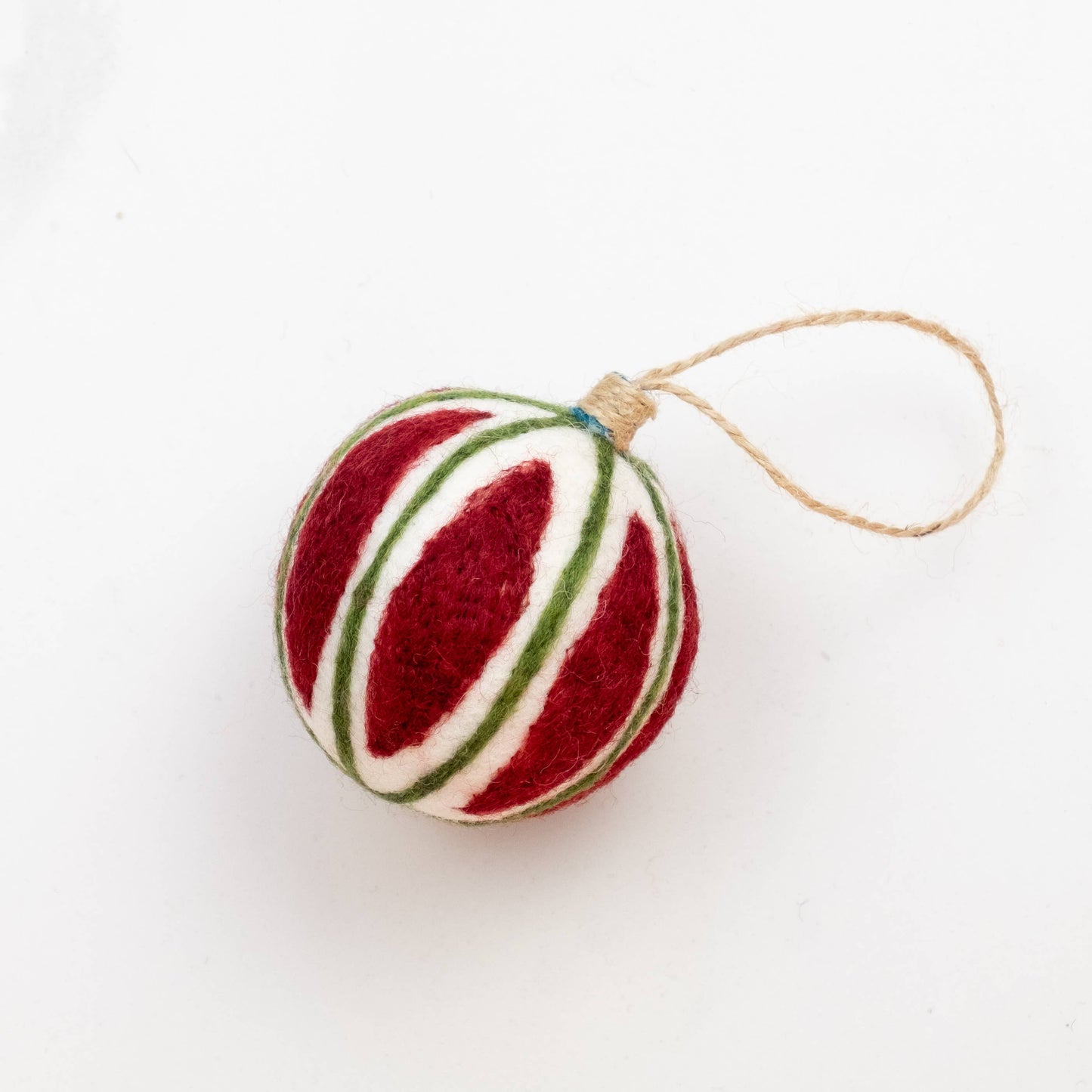 Ornament - Holiday Felt Ball Hand Embroidered - Red Assorted
