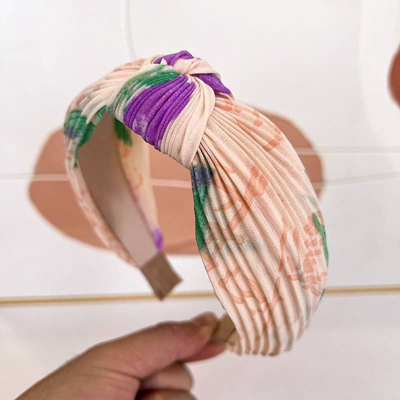 Pleated Watercolor Floral Knot Headband