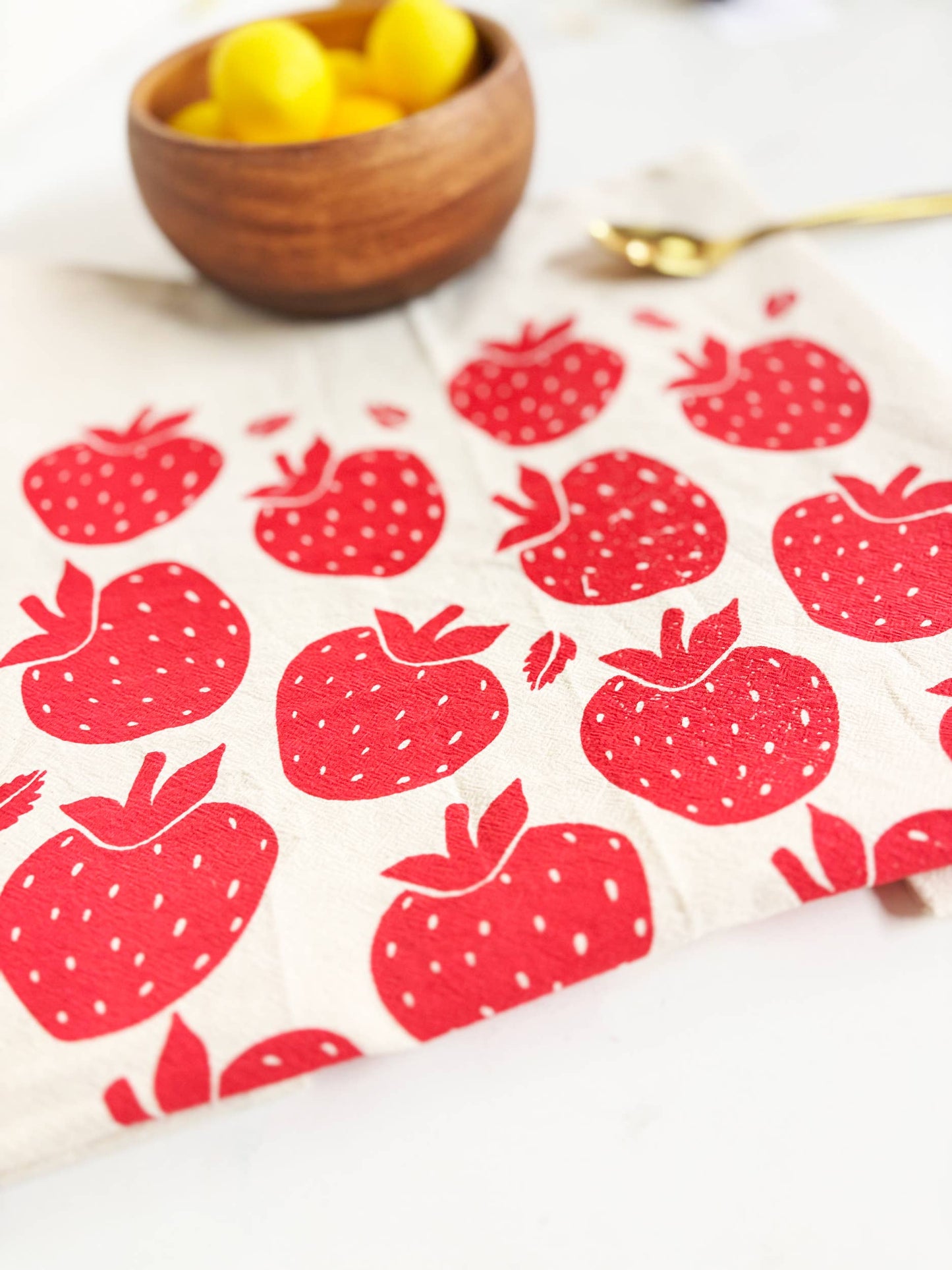 Strawberries Organic Tea Towel Red - 20x24