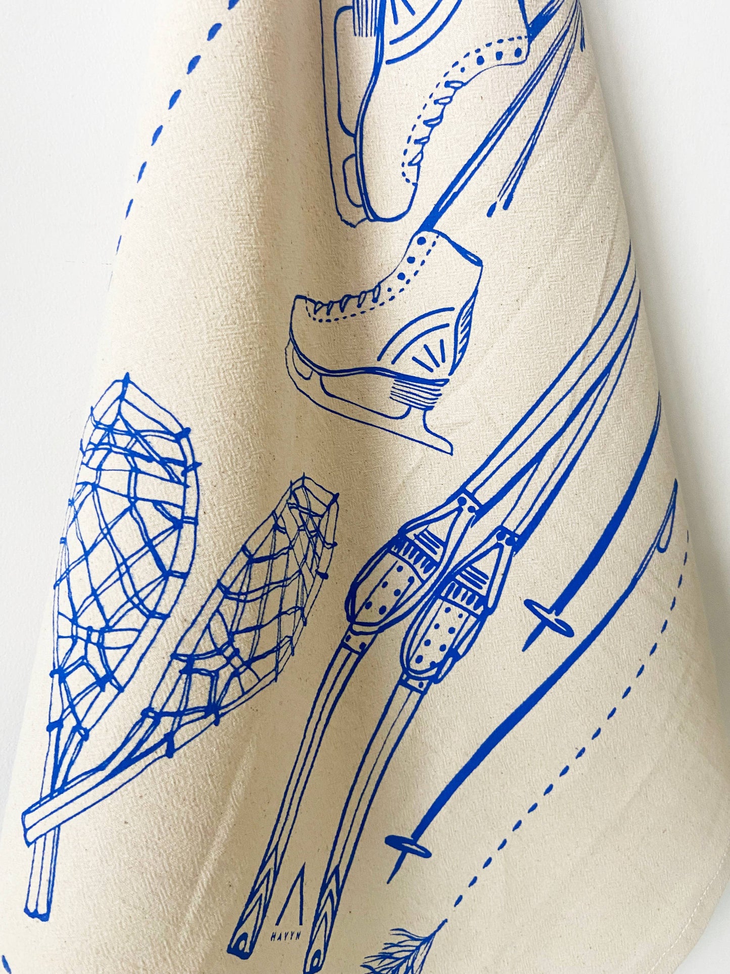 Snow Sports Winter Organic Tea Towel Blue - 27x27