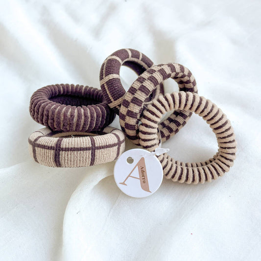 Checkered/Plaid/Stripes Seamless Hair Ties (Set of 5)