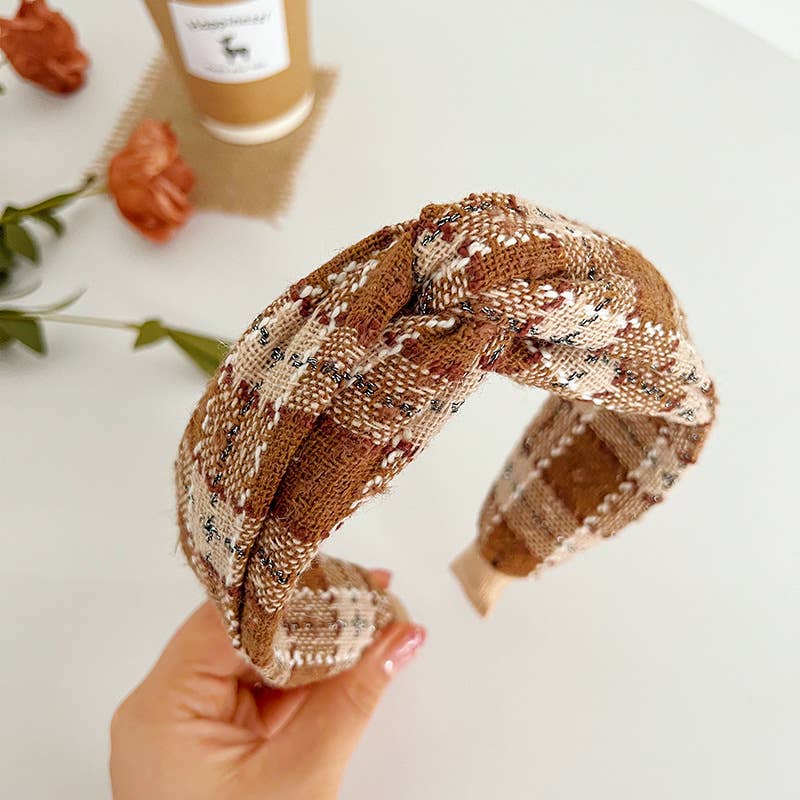 Fall Knit Plaid Twist Headband