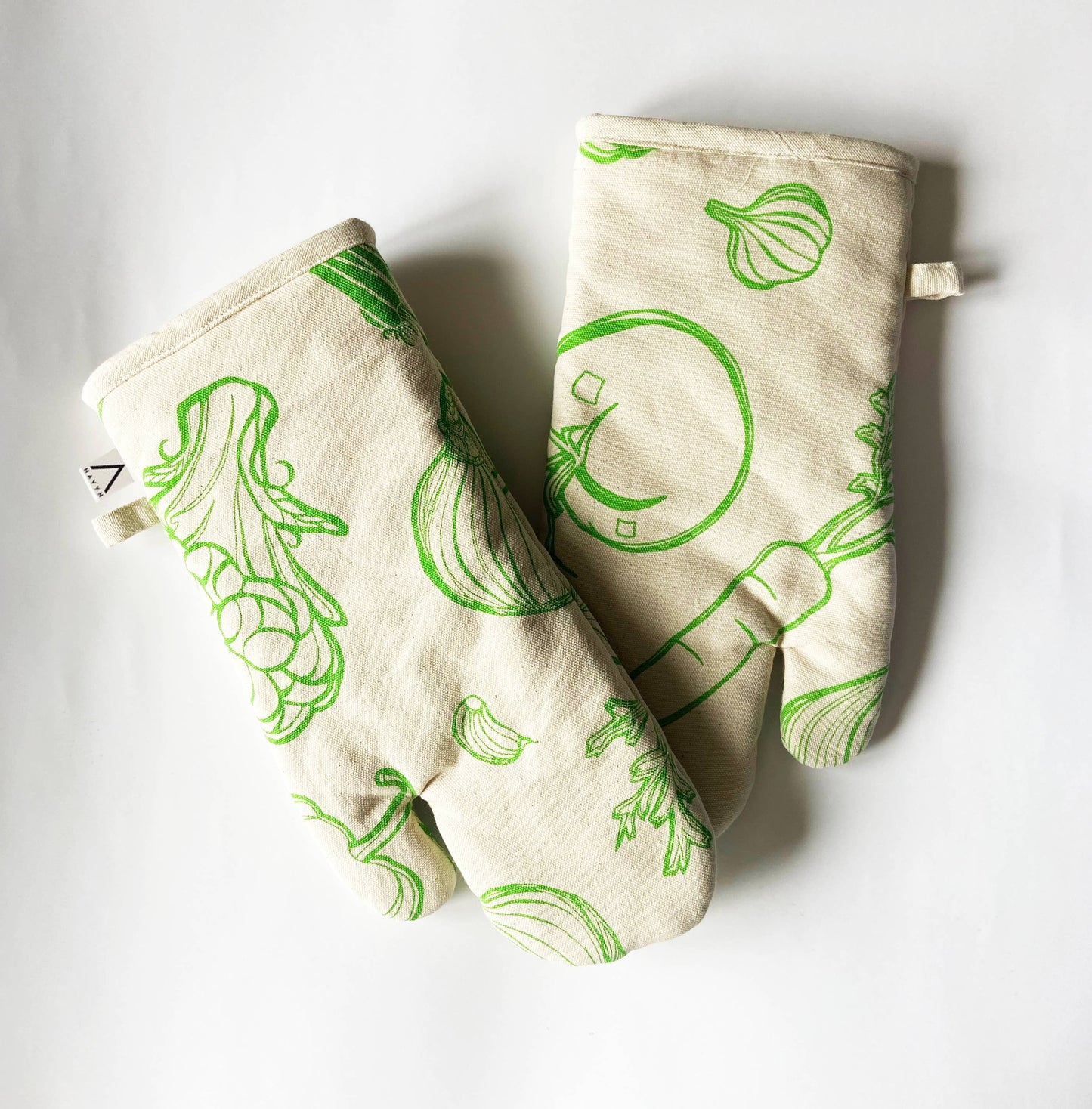 Natural Cotton Oven Mitts - Vegetable Pattern