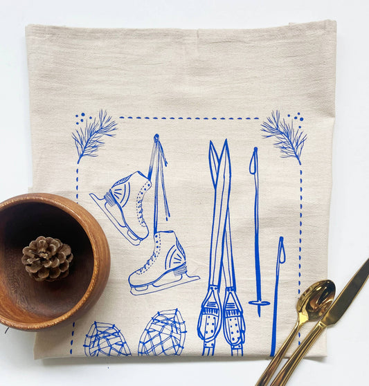 Snow Sports Winter Organic Tea Towel Blue - 27x27