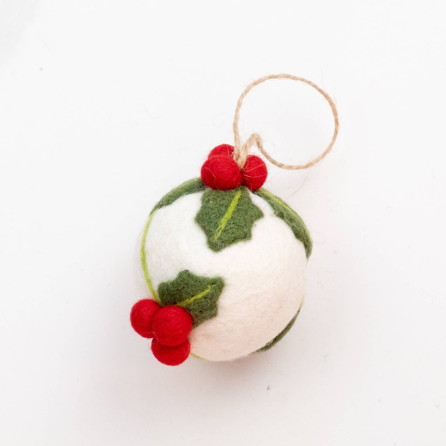 Ornament - Holiday Felt Ball Hand Embroidered - Red Assorted