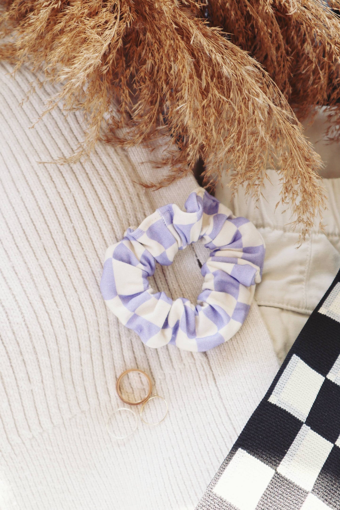 Organic Cotton Hair Scrunchie - Periwinkle Checker