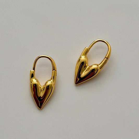 Heart Lock Hoop Earrings - Gold