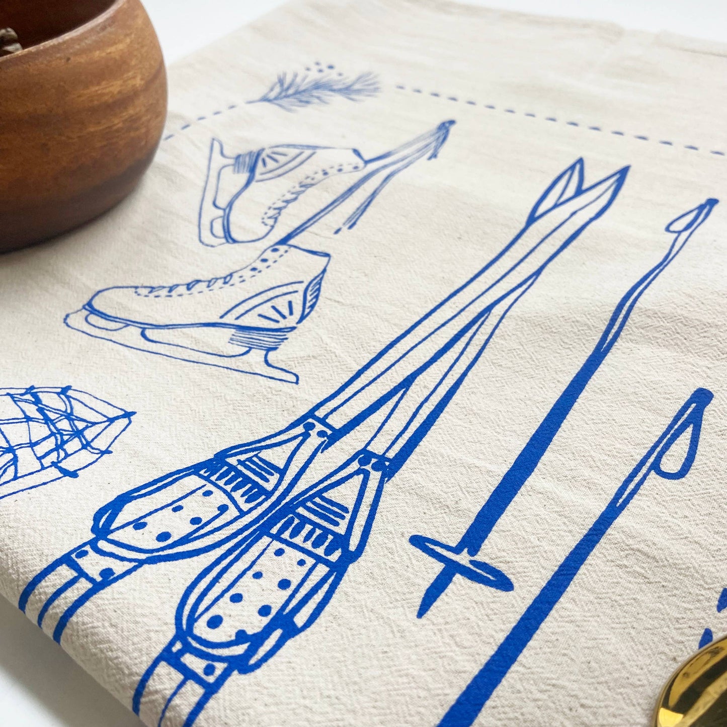 Snow Sports Winter Organic Tea Towel Blue - 27x27