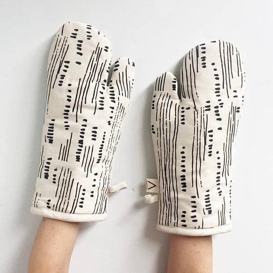 Natural Cotton Oven Mitts - Abstract Pattern