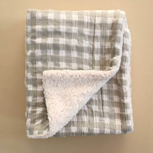 Muslin Sherpa Quilt - Sage Gingham