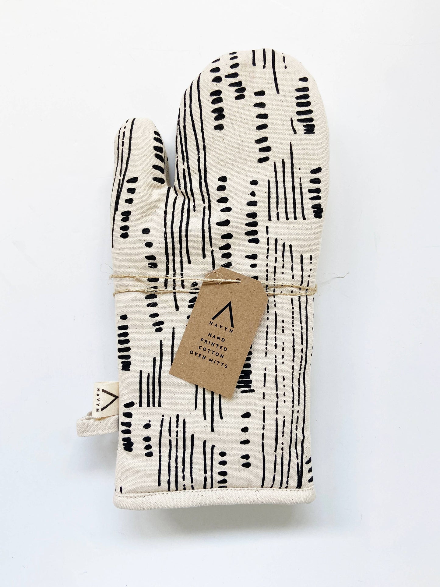 Natural Cotton Oven Mitts - Abstract Pattern