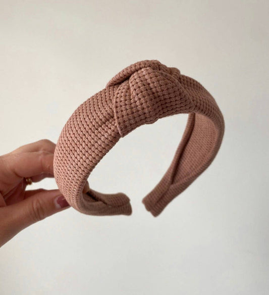 Tan / Light Brown Waffle Knit Knotted Headband