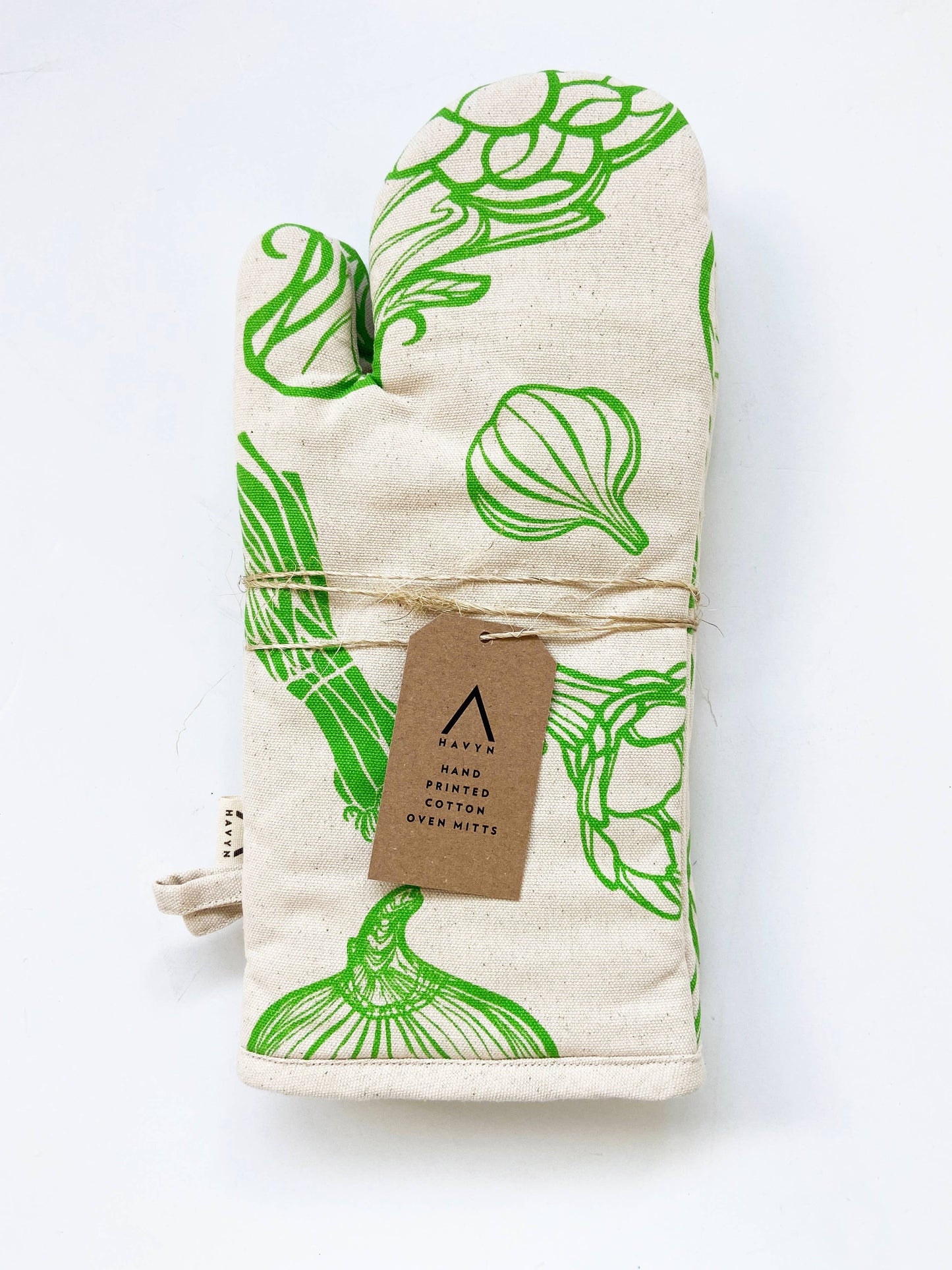 Natural Cotton Oven Mitts - Vegetable Pattern
