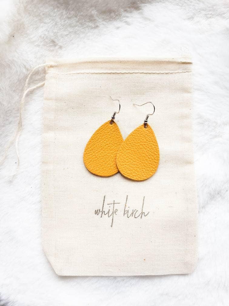 Mustard Yellow Leather Teardrop Earrings
