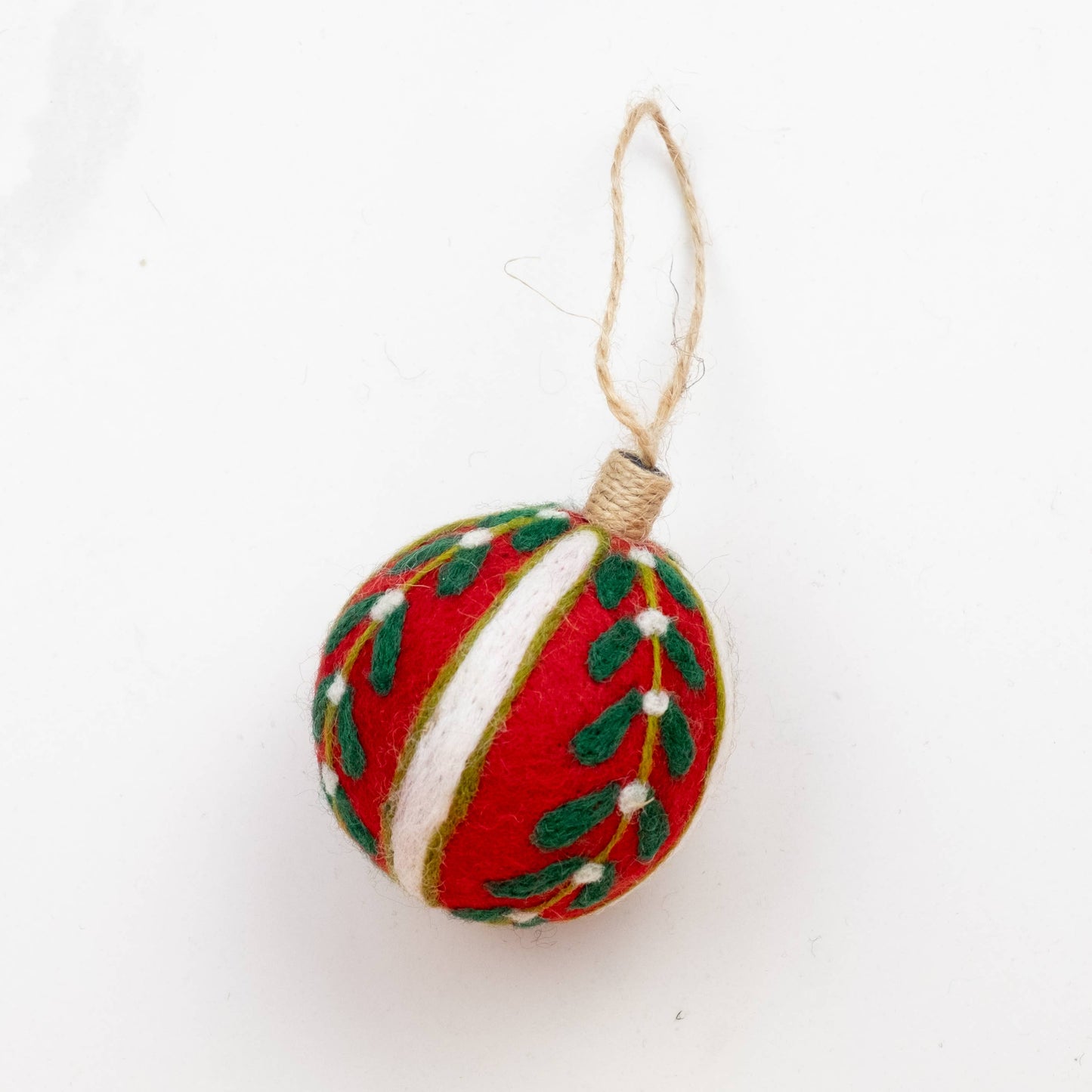 Ornament - Holiday Felt Ball Hand Embroidered - Red Assorted