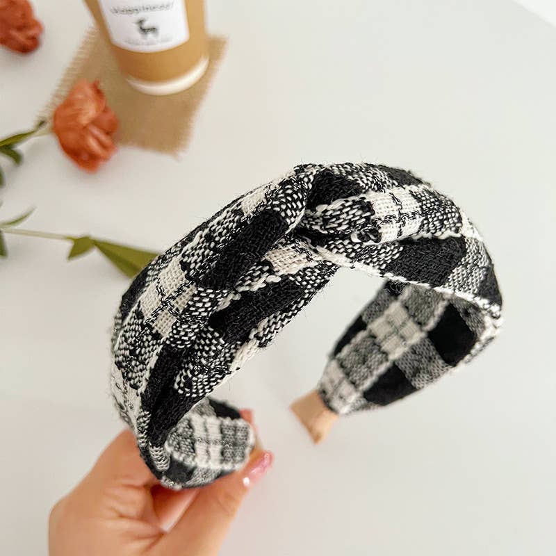 Fall Knit Plaid Twist Headband