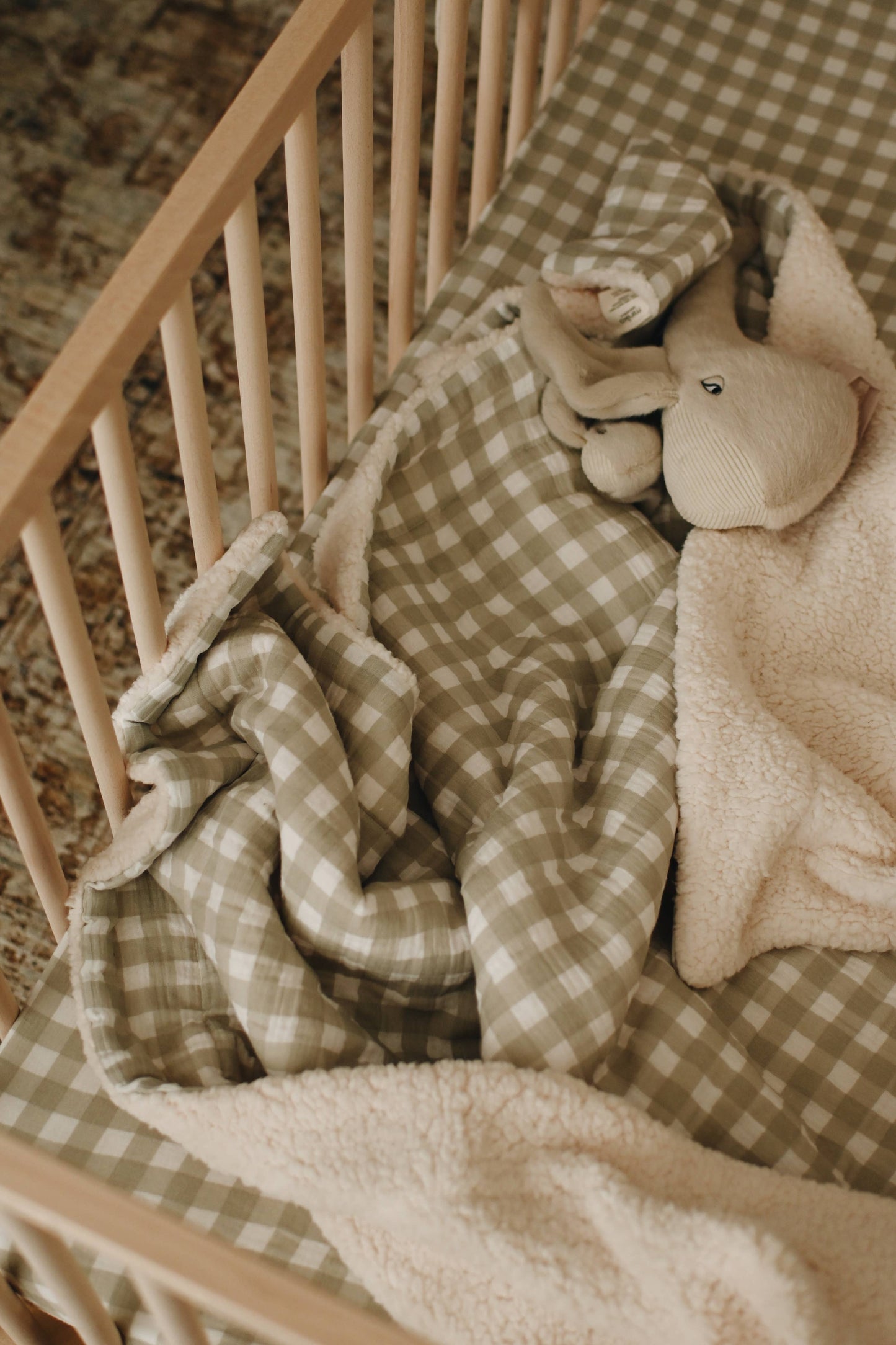 Muslin Sherpa Quilt - Sage Gingham