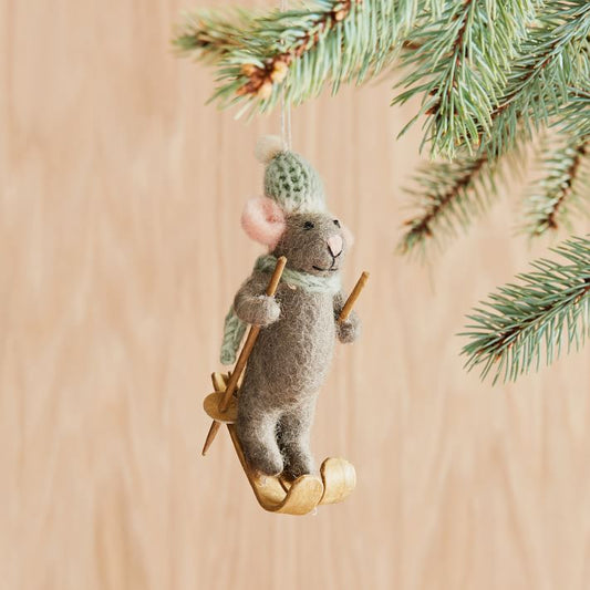 Felt Mouse Ornament with Ski