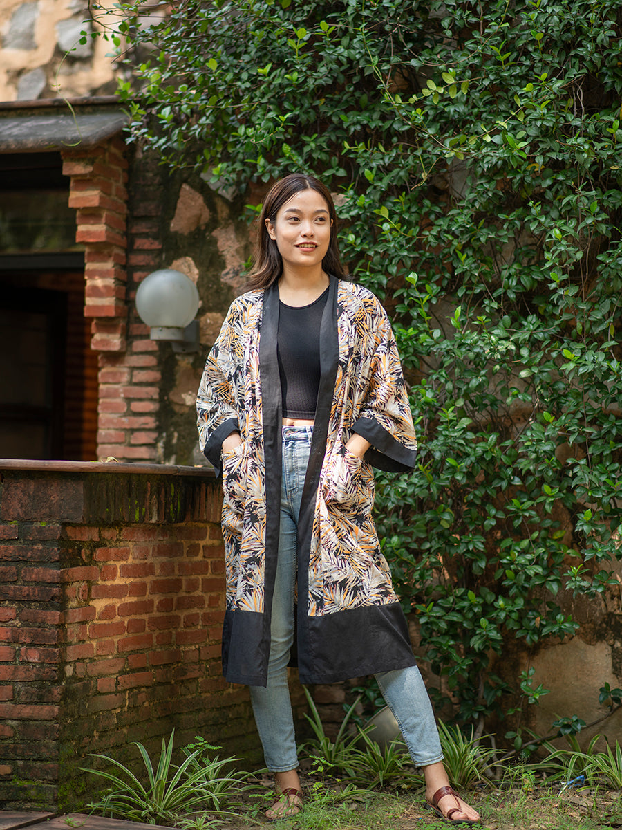 Frond Black Kimono