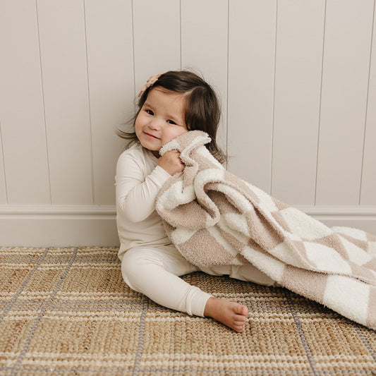 Mebie Baby Plush Blanket - Taupe Checkered