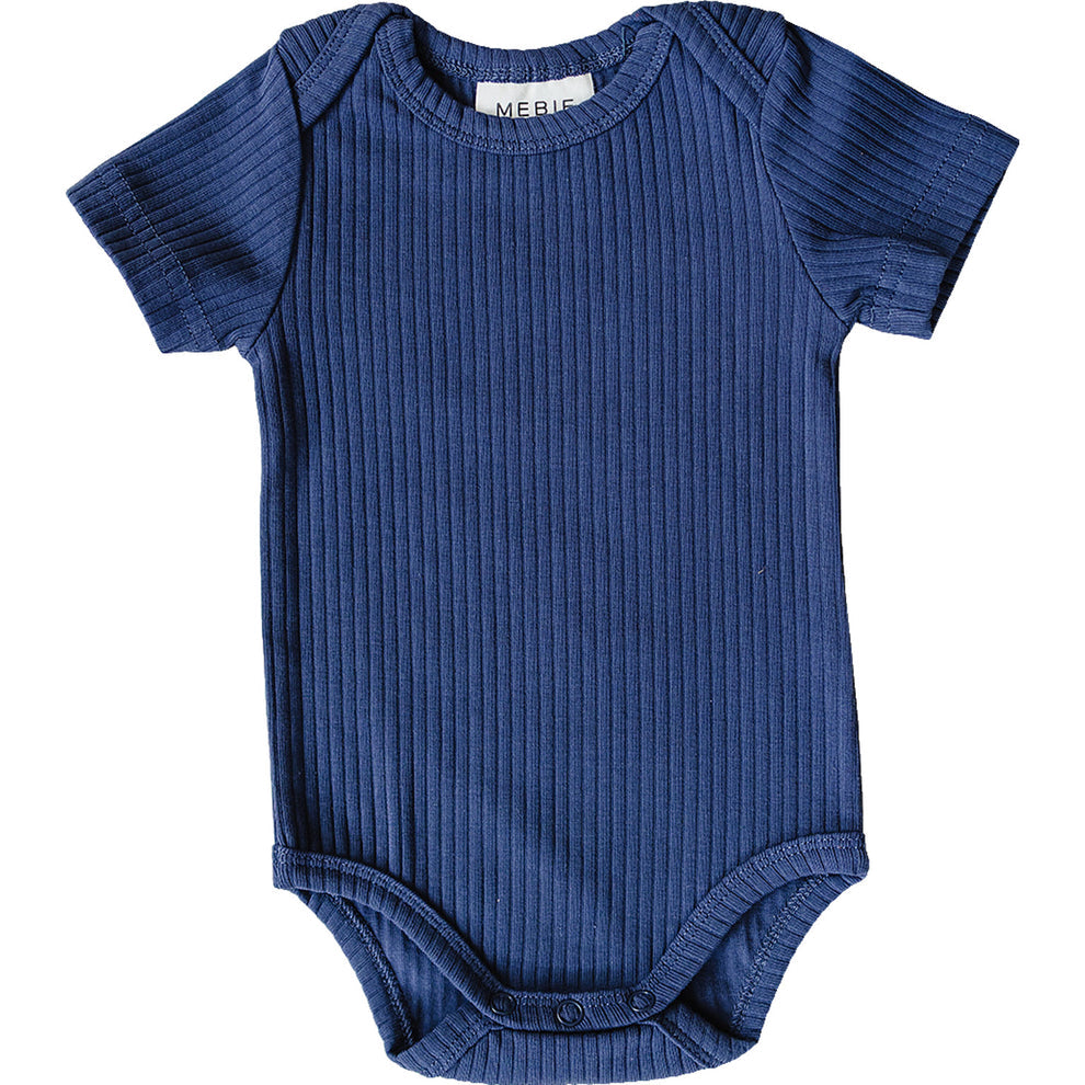 Navy Ribbed Short Sleeve Bodysuit
