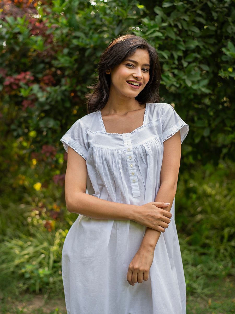 Serena White Cotton Nightdress
