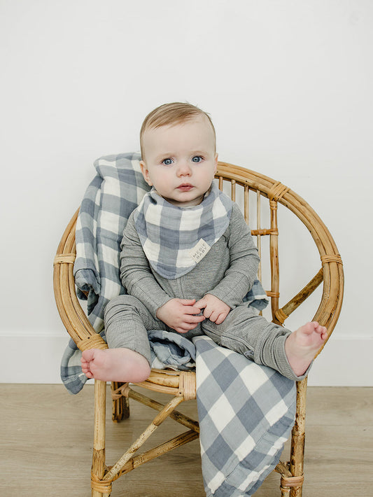 Dusty Blue Gingham Muslin Bib