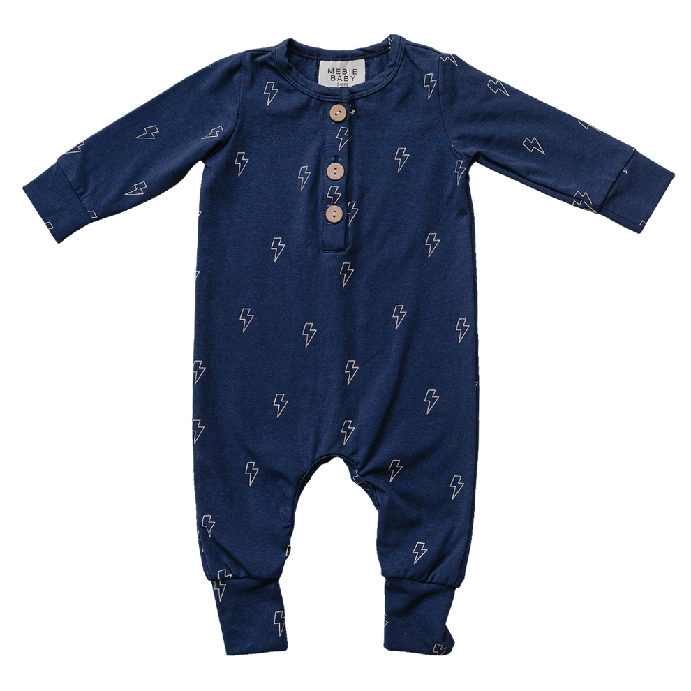 Lightning Bolt Long Sleeve Button Romper