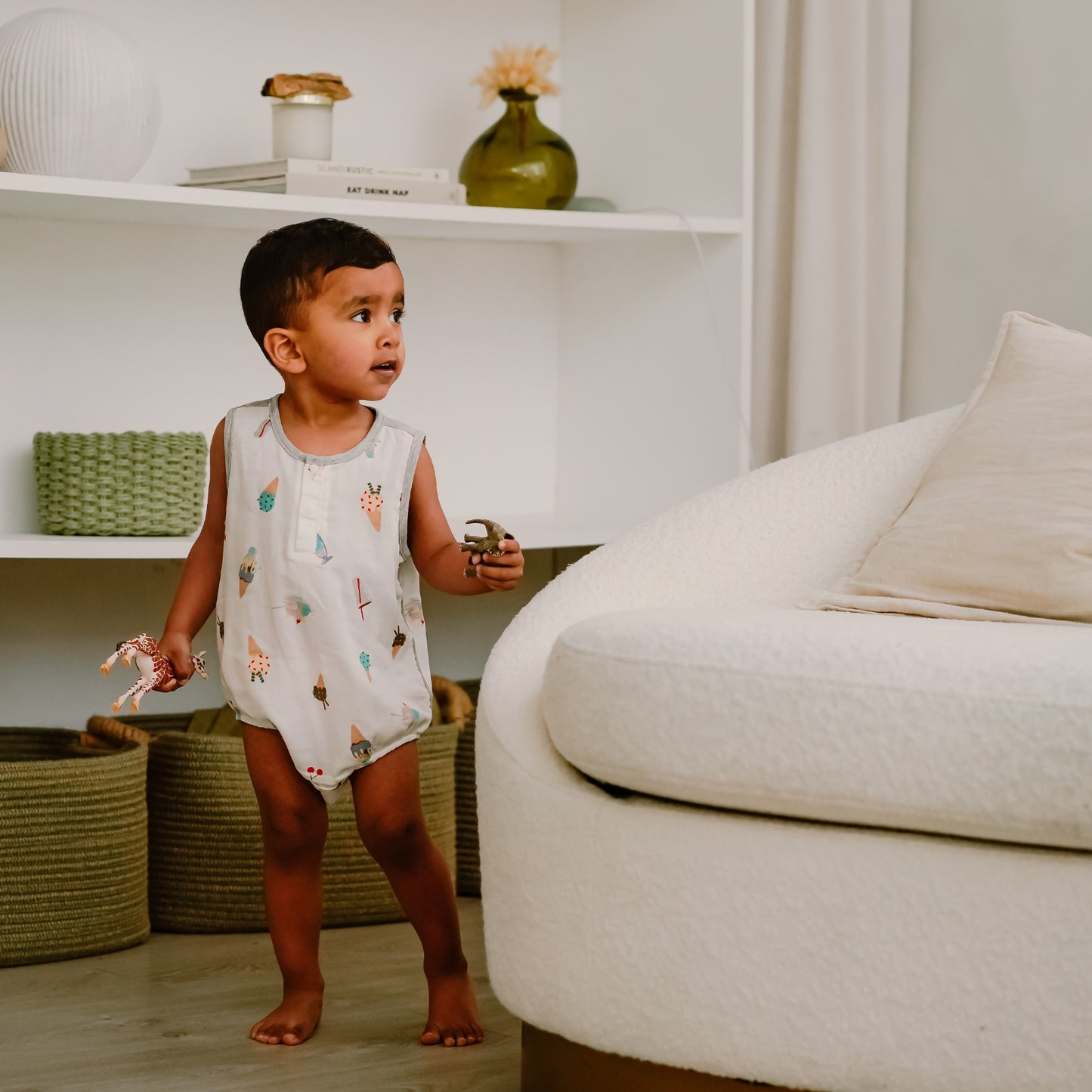 Sleeveless Button Down Onesie (Bamboo) - Ice Cream Summer