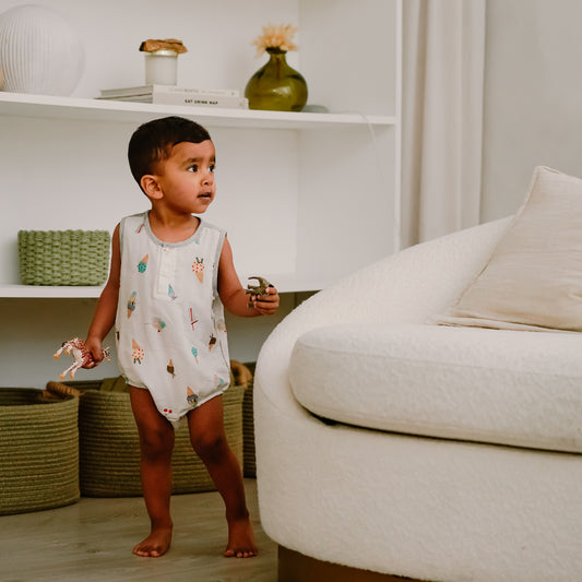 Sleeveless Button Down Onesie (Bamboo) - Ice Cream Summer