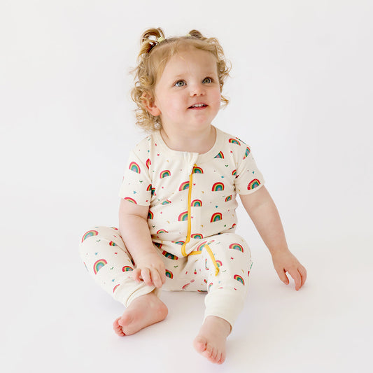 Short Sleeve Zip Romper - Rainbows