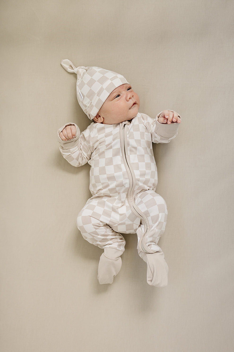 Taupe Checkered Bamboo Zipper