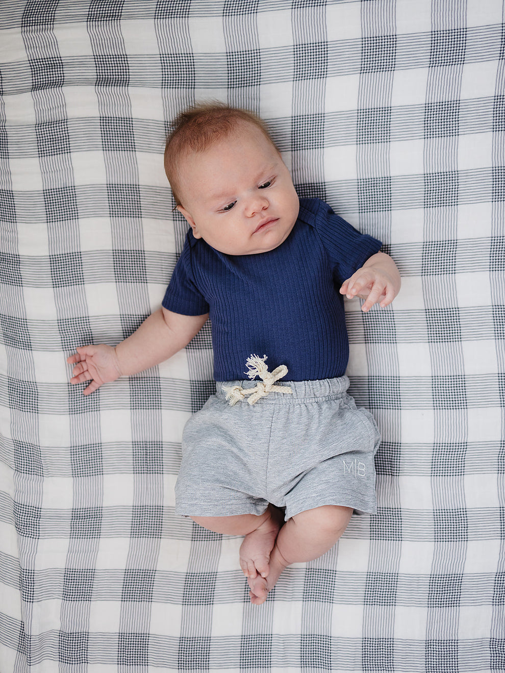 Navy Ribbed Short Sleeve Bodysuit