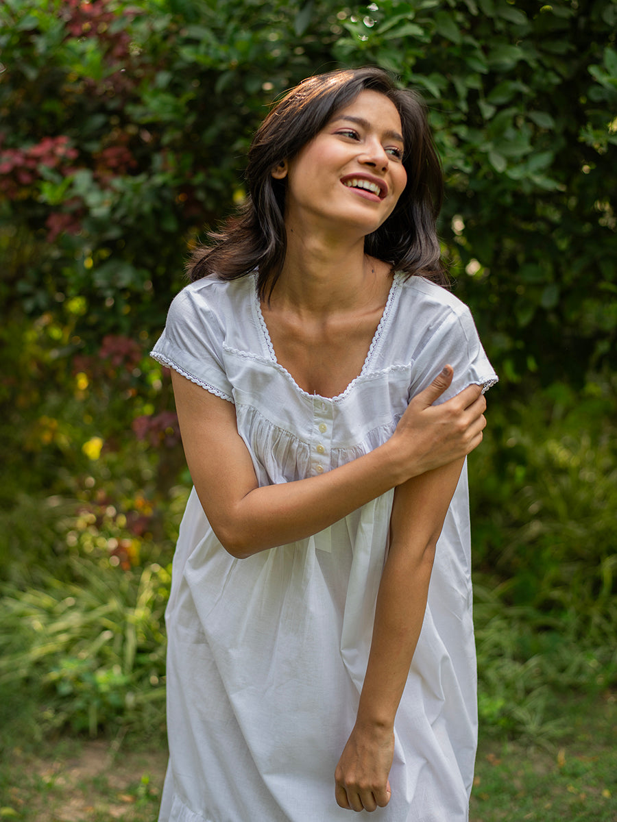 Serena White Cotton Nightdress
