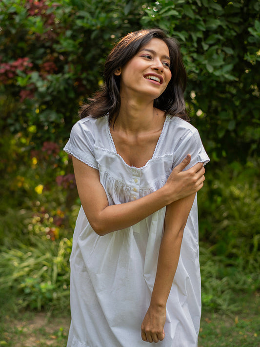 Serena White Cotton Nightdress