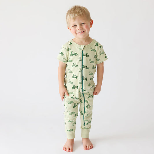 Short Sleeve Zip Romper - Bicycles