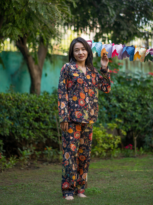 Printed Cotton Pajamas - Malabar Black