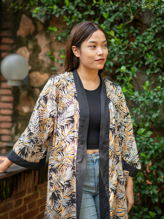 Frond Black Kimono